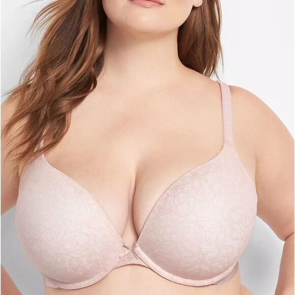 CACIQUE Cotton Boost Plunge Bra With Lace Parisian Pink Bra 44DD NWT‎ - Picture 4 of 8